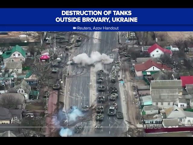 Destruction of tanks outside Brovary, Ukraine