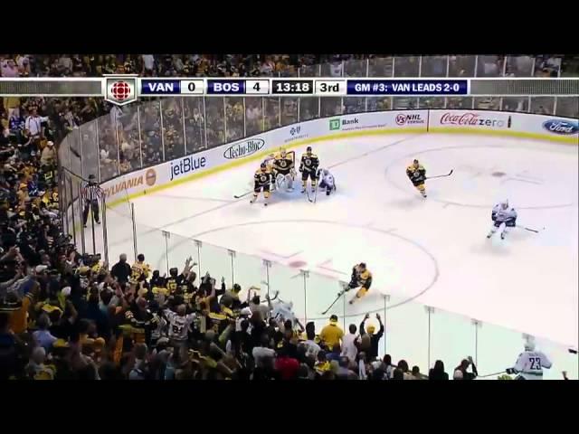 Tim Thomas runs over Henrik Sedin 6/6/11