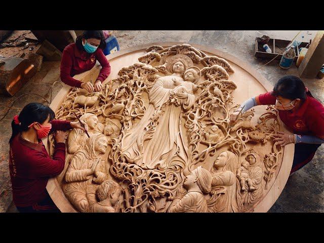 1 Year Carving an Extremely Large Wall Art from a piece of Wood - Ingenious Skill of Wood Carving