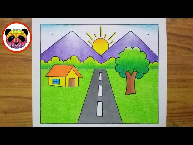 Scenery Drawing / Simple Landscape Scenery Drawing / How to Draw Landscape Very Easy /Pencil Drawing