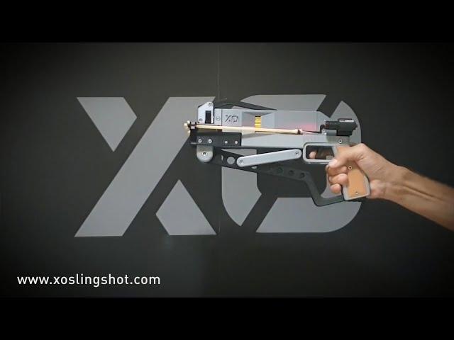 XOSlingshot - 3D printed slingshot gun with 6 arrow magazine and repeating self cocking lever