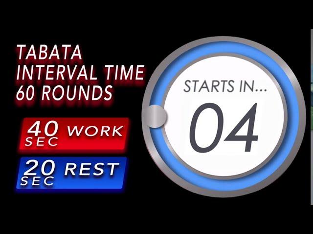 Interval timer - 40 sec work / 20 sec rest - 60 ROUNDS - Cronometro: 40  trabajo/20 descanso