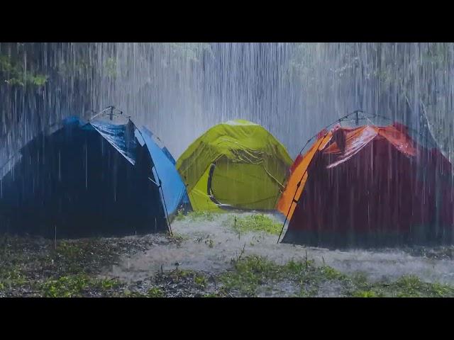 Fall Asleep Instantly on Rainy Night | Heavy Rain on Tent & Strong Thunder | ASMR White Noise 10Hrs