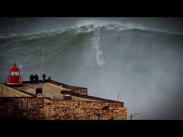 100ft World Record Wave, Garrett McNamara Surfing Nazare, Portugal