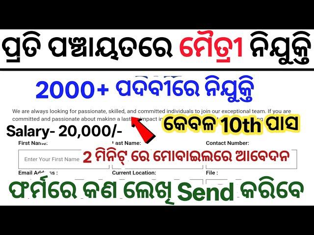 Odisha Panchayat Maitri Recruitment 2025 ! Odisha Panchayat Level Govt Jobs ! 10th Pass Maitri Job