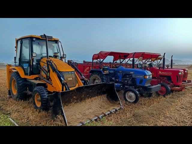 JCB 3dx Backhoe Loader Machine Loading Mud in Mahindra and Swaraj Tractor #jcbvideo #jcbloading #3dx