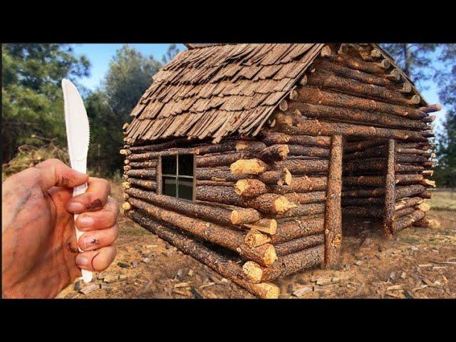 I built a giant log cabin using ONLY a plastic knife...