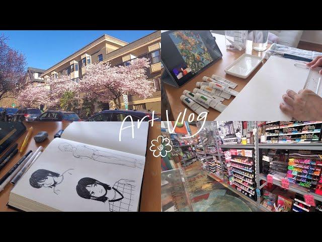 ART VLOG  sketchbook sessions, art supply trip, cafes