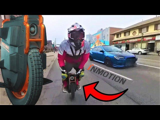 $4,000 ELECTRIC UNICYCLE TROLLS THE STREETS! INMOTION V13 FULL SPEED CITY RUN (INSANE SPEED)