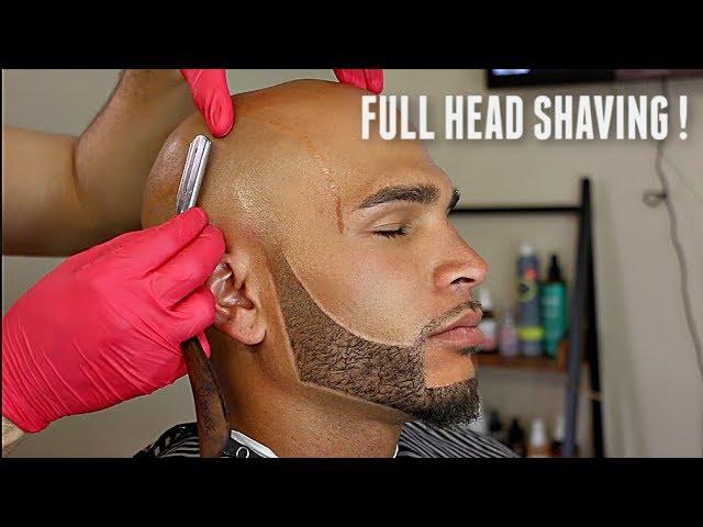 SHAVING A BALD HEAD W/ BEARD LINEUP Straight Razor Tutorial HD!