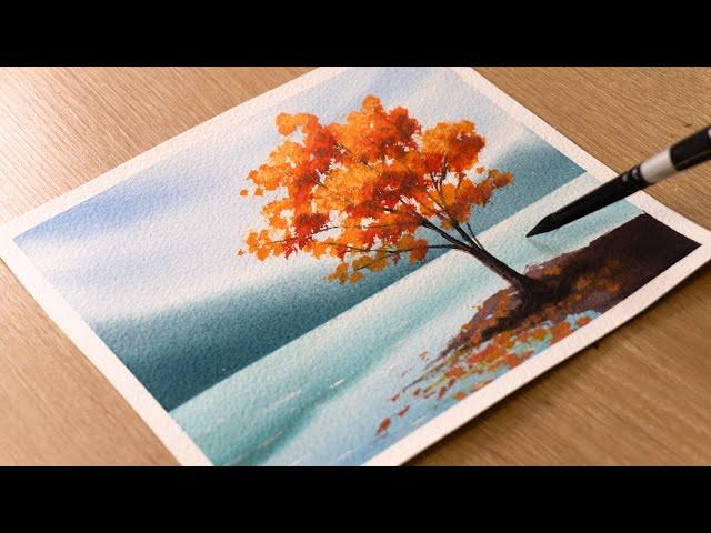 Watercolor Painting for Beginners / Autumn Lake Scenery / Step by Step Tutorial