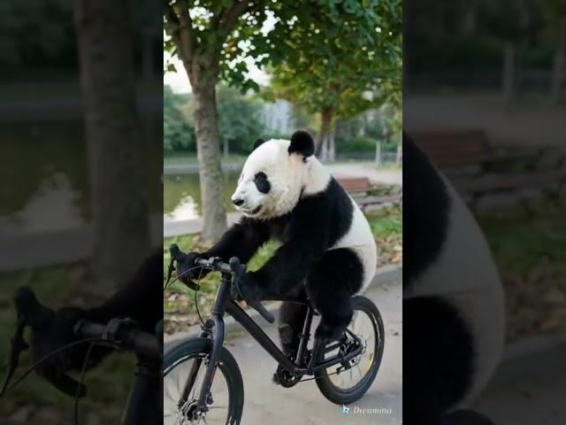 Panda cycling in the morning‍️ #funny #panda #bike #cycling #mtb #animals #cute #viralshorts
