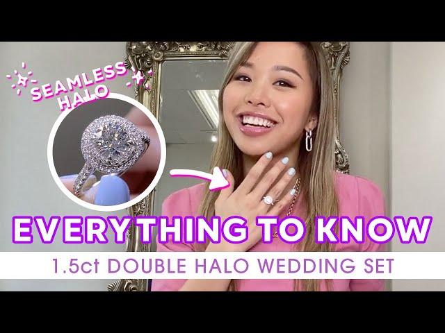 Everything You Need to Know About Double Halo Rings | 1.5ct Round Diamond Shared Prong Wedding Set