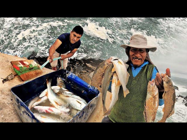 ¡Habilidad increíble! Mi Papá capturó muchos peces (corvinas) con Ramplin en acantilados altos