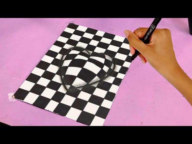 How to Draw a HEART in 3D Embossed with lines || Drawings 3D OPTICAL Illusion
