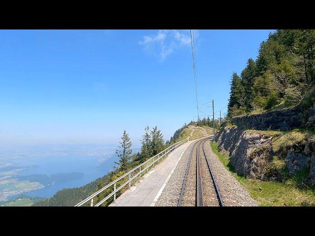  4K  Vitznau - Rigi Kulm rack railway cab ride [05.2023] Zahnradbahn Führerstandsmitfahrt