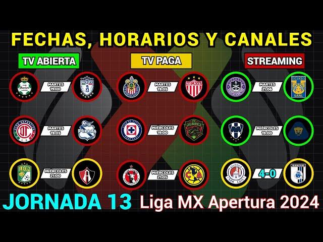 FECHAS, HORARIOS y CANALES CONFIRMADOS para los PARTIDOS de la JORNADA 13 Liga MX APERTURA 2024