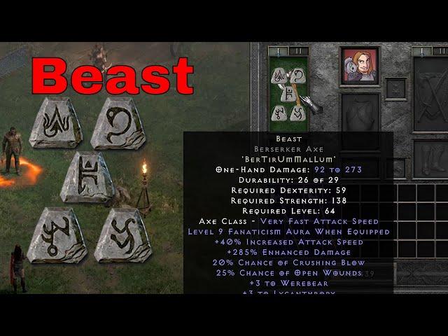 Diablo II Resurrected Rune Word - Beast (Ber Tir Um Mal Lum)