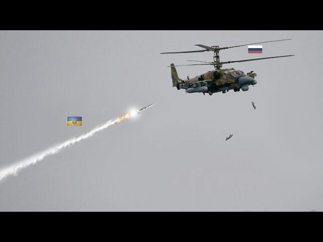 Scary Moment! Russian Kamov Ka-50 "Black Shark" is shot down by a Ukrainian anti-air system.