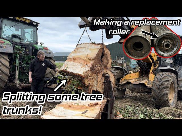 Making a roller, adding a spool block to the log splitter and splitting some MASSIVE logs.