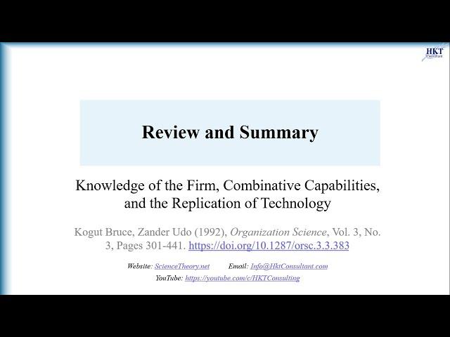 Summary of Kogut & Zander (1992): Knowledge of the firm, combinative capabilities and Replication...