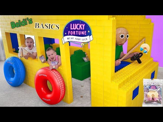 Baldi's Basics in Real Life Giant Lego Fort School Bus Opening Wowwee Lucky Fortune Cookies!