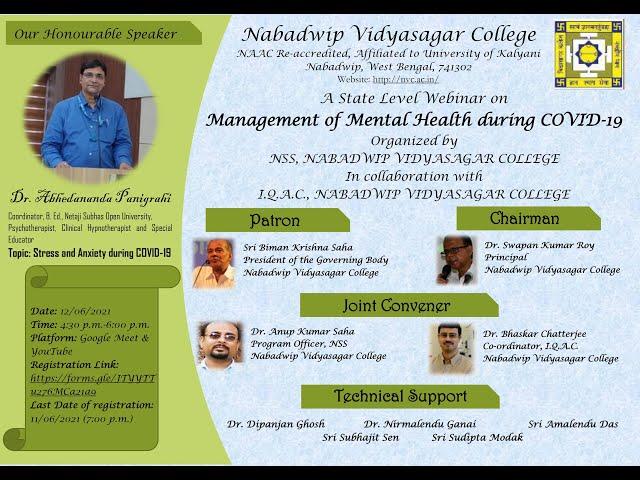 A State Level Webinar on Management of Mental Health during COVID-19