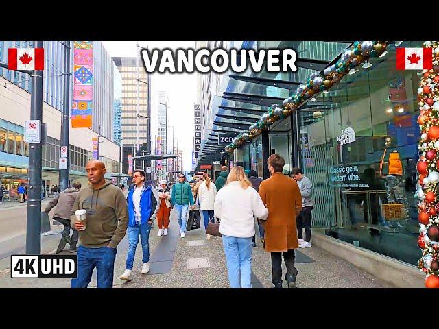  【4K】   Downtown Vancouver BC, Canada. Christmas Vibes in Vancouver.  December 2024.