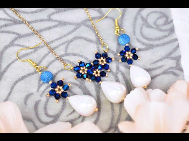 Blue Crystal Beaded Jewelry Set with Glass Beads