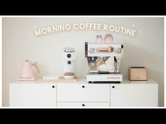 aesthetic morning coffee routine  (upgraded pink home cafe)