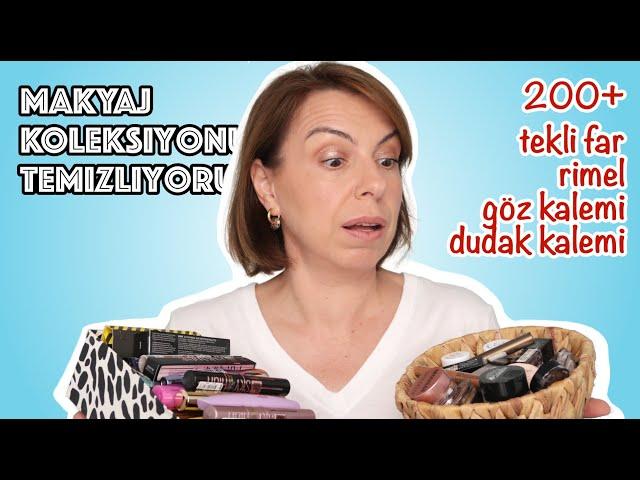 MAKYAJ KOLEKSİYONUMU TEMİZLİYORUM // TEKLİ FAR , RİMEL , GÖZ KALEMİ , DUDAK KALEMİ , KAŞ ÜRÜNLERİ