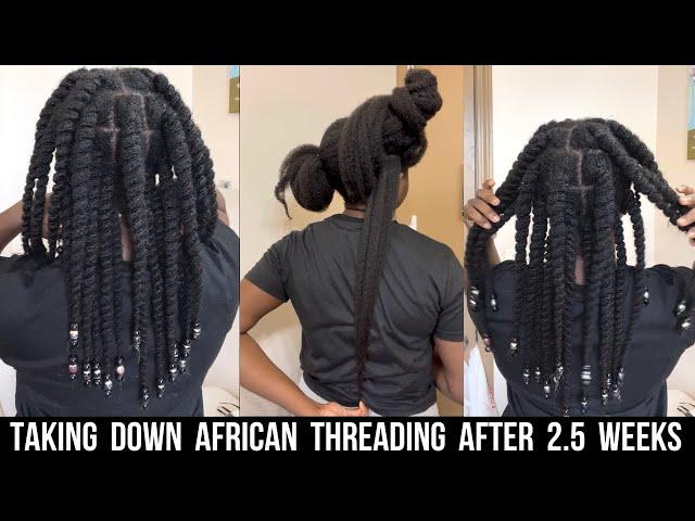 How I safely take down African threading without cutting my hair, wash day routine with Esha Natural