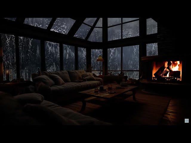 Ambiance with Night Rain and Fireplace Crackles for Ultimate Comfort ️ Relax on a Rainy night