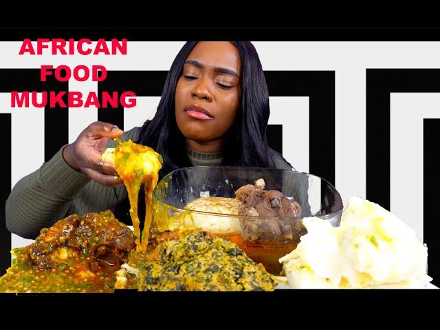 MUKBANG |FUFU MUKBANG | AFRICAN FOOD | NIGERIAN FOOD | EGUS I OKRA STEW |  GOAT PEPPER SOUP | SHAKI