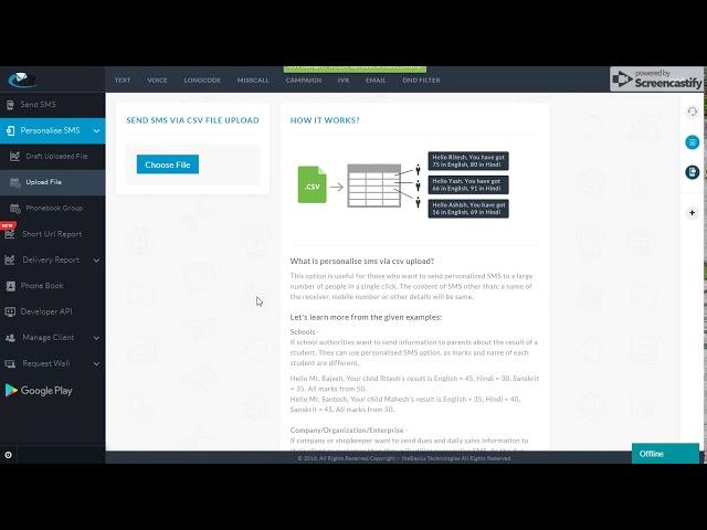 How can we send Personalized SMS by uploading a CSV file in MSGclub's user panel-English
