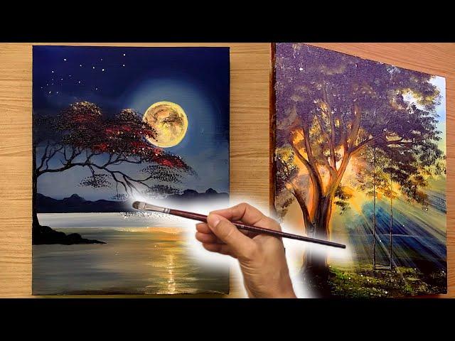 2 lovely Idea to Paint Landscape / Time lapse/ Acrylic Painting technique