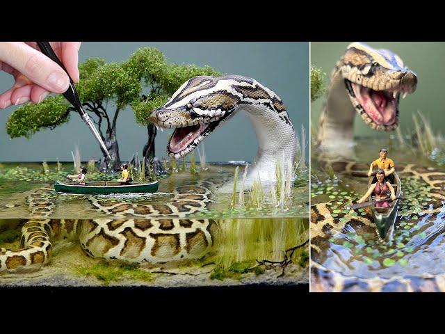 GIANT PYTHON SNAKE Hunts Florida Swamps, Diorama, Resin, Polymer Clay