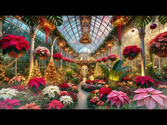 Enchanting Christmas Conservatory | Magical Greenhouse with Stunning Poinsettias and Holiday Decor