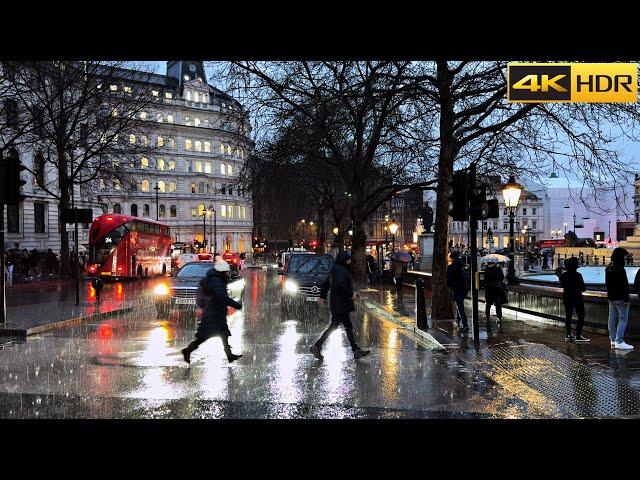 1 Hour of London Heavy Rain ️ Rain Walk Ambience [4K HDR]