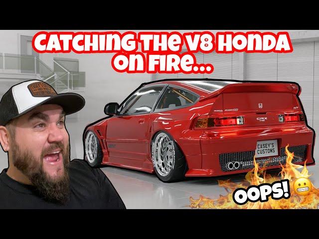 I CAUGHT THE V8 HONDA ON FIRE! FINISHING THE CRX & BUILDING CUSTOM INTERIOR! HOT RAT ROD