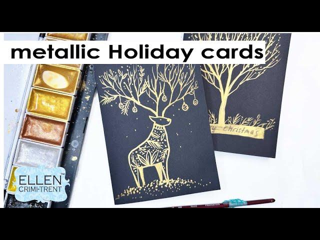 Quick Metallic watercolor Holiday card