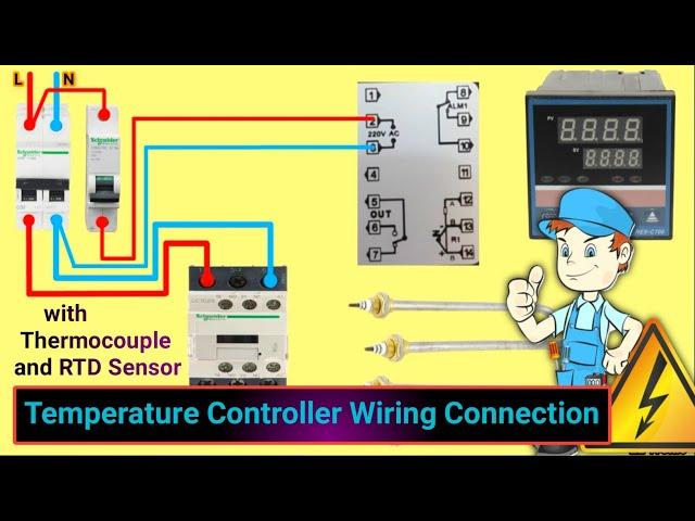 Temperature Controller Wiring Connection with Thermocouple Sensor and RTD Sensor