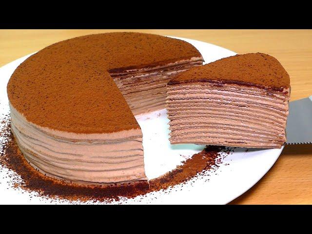 Chocolate Mille Crepe cake | Easy Crepe cake recipe without oven