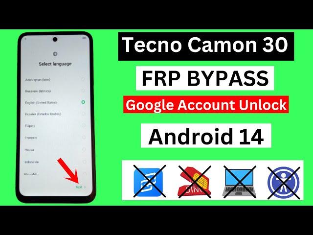 Tecno Camon 30 FRP Bypass Android 14 Without PC | Tecno Camon 30 Google Account Unlock 2024