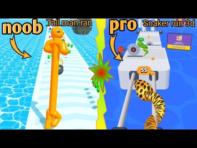 noob vs pro tall man run vs snake run 3d | noob vs pro vs hacker vs super | run race gameplay, video