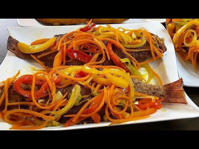 ESCOVITCH FISH Jamaican Style (Fried Snapper Fish topped with vegetable pickled sauce)