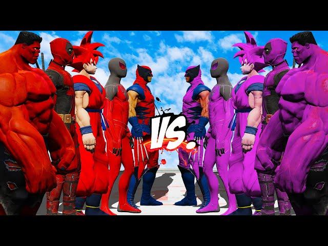 TEAM RED HULK VS TEAM PURPLE HULK ( HULK, DEADPOOL, GOKU, WOLVERINE, SPIDER ) - EPIC BATTLE