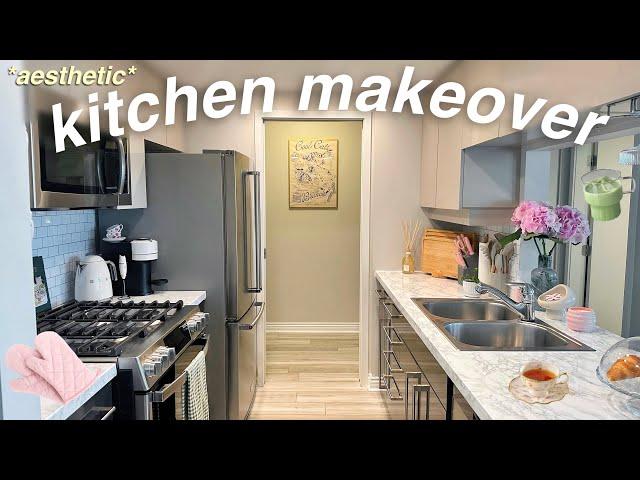 aesthetic kitchen transformation & tour! easy renovations, satisfying organization, & grocery shop!