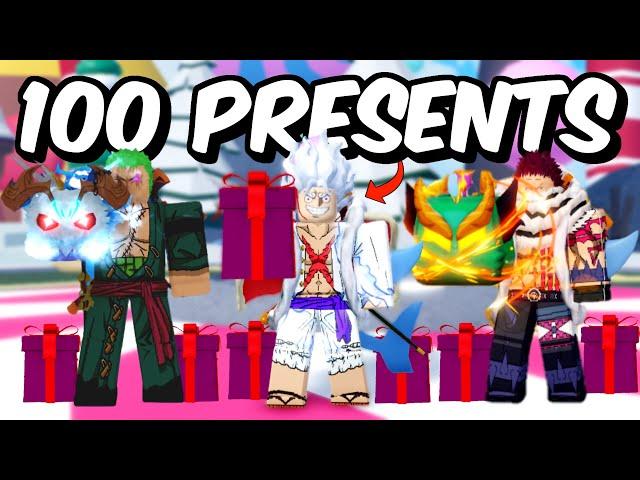 Opening 100 PRESENTS For DRAGON in Blox Fruits?!