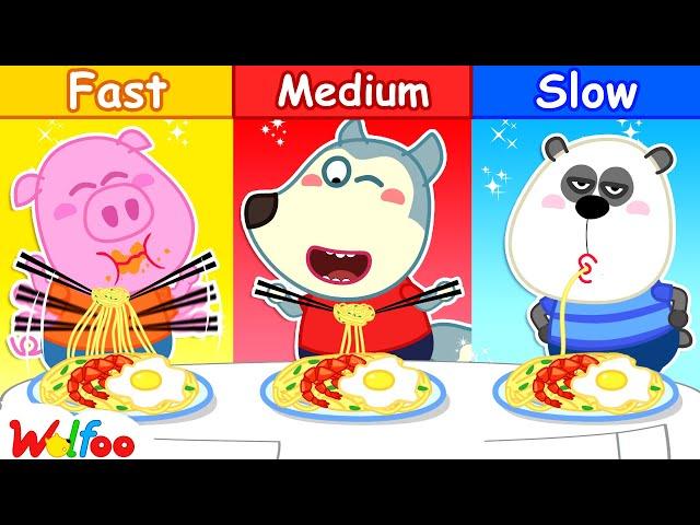 Wolfoo is the Fastest! Fast, Medium or Slow Food Challenge | Good Habits for Kids | Wolfoo Family